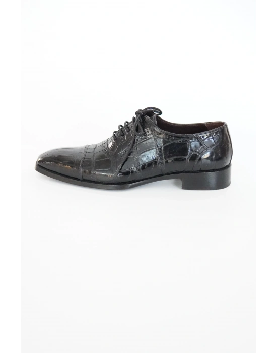 Hakiki Timsah Derisi Siyah El Yapımı Ayakkabı