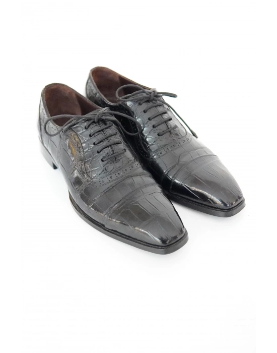 Hakiki Timsah Derisi Siyah El Yapımı Ayakkabı