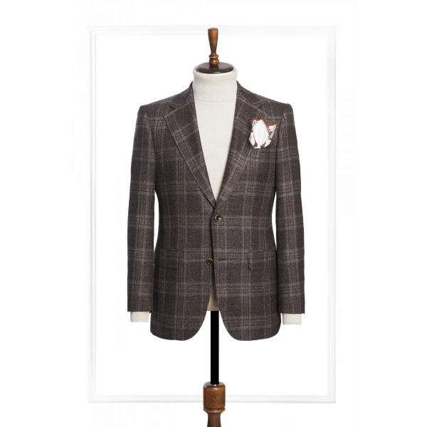 Vitale Barberıs Kumaş Mofan Kahverengi Kareli Ceket