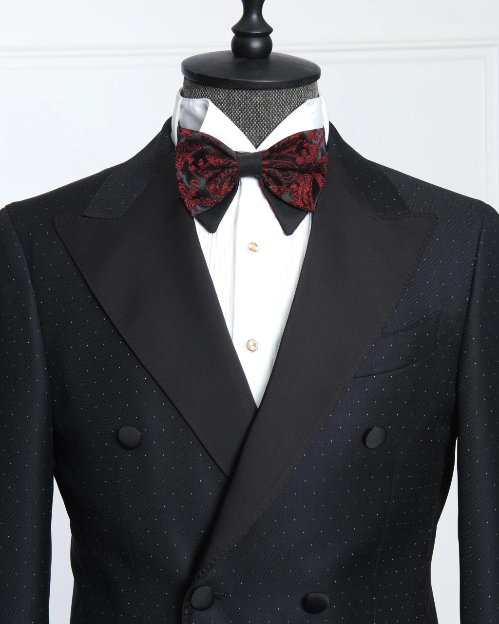 Sepeto siyah smokin ceket — kruvaze, sivri yaka, Vitale Barberis kumaş