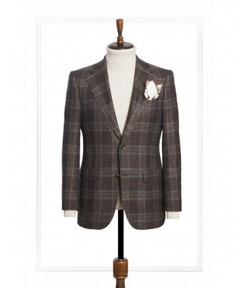 Vitale Barberıs Kumaş Mofan Kahverengi Kareli Ceket