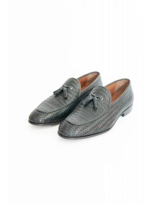 Hakiki Dana Derisi Siyah Örme El yapımı Ayakkabı