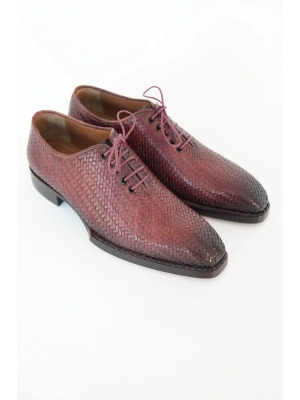 Hakiki Dana Derisi Bordo Siyah Örme El Yapımı Ayakkabı