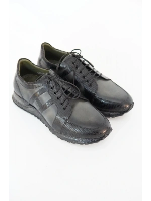 Hakiki İguana & Dana Derisi Casual Siyah Füme El Yapımı Ayakkabı