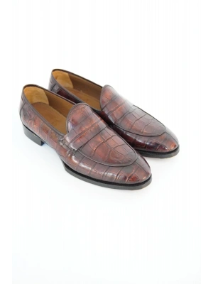 Hakiki Timsah Derisi Bordo El Yapımı Ayakkabı