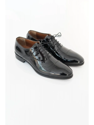 Hakiki Dana Derisi Siyah Rugan El Yapımı Ayakkabı