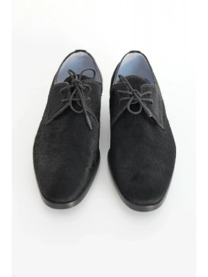 Hakiki Tay Tüyü Siyah El Yapımı Ayakkabı