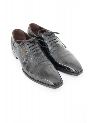 Hakiki Timsah Derisi Siyah El Yapımı Ayakkabı