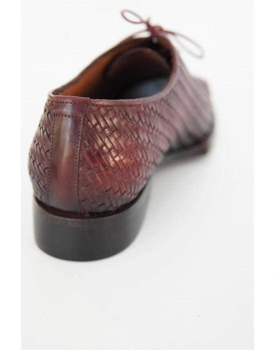 Hakiki Dana Derisi Bordo Siyah Örme El Yapımı Ayakkabı