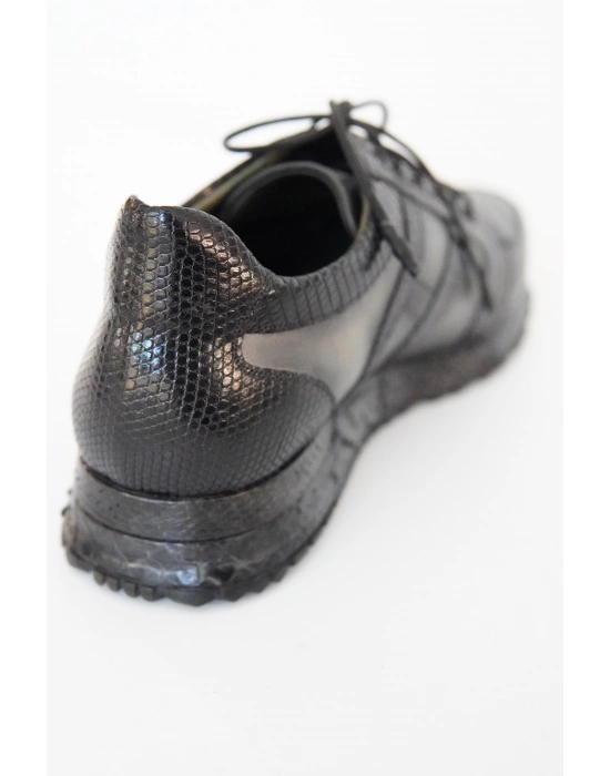 Hakiki İguana & Dana Derisi Casual Siyah Füme El Yapımı Ayakkabı