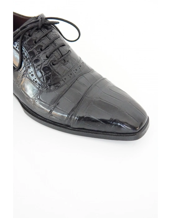 Hakiki Timsah Derisi Siyah El Yapımı Ayakkabı