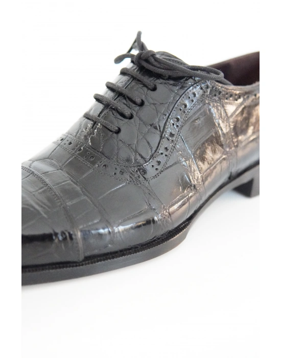 Hakiki Timsah Derisi Siyah El Yapımı Ayakkabı