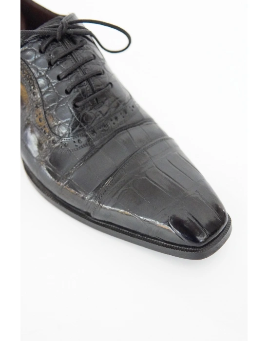 Hakiki Timsah Derisi Siyah El Yapımı Ayakkabı