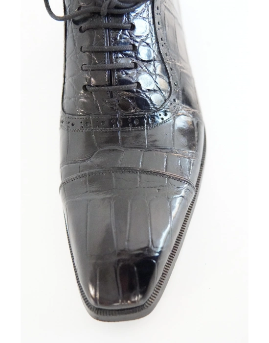 Hakiki Timsah Derisi Siyah El Yapımı Ayakkabı