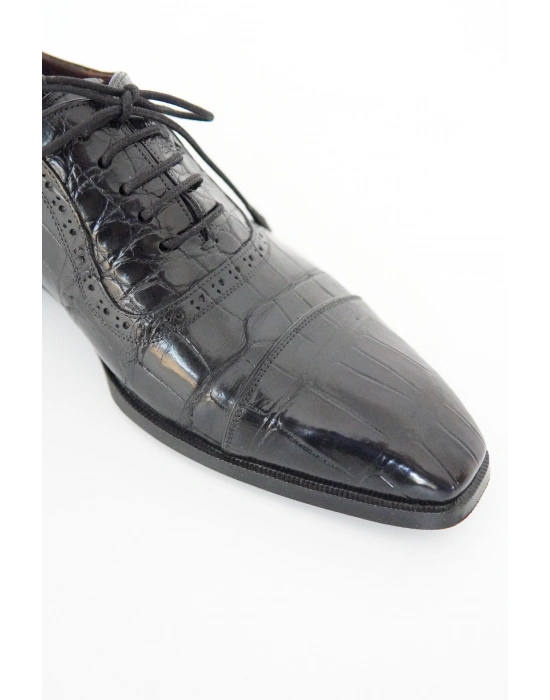 Hakiki Timsah Derisi Siyah El Yapımı Ayakkabı