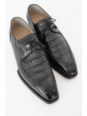 Hakiki Timsah Derisi Siyah El Yapımı Ayakkabı