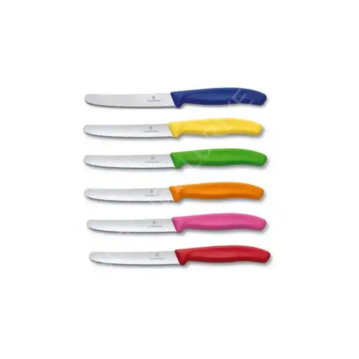 6 lı 11 cm. Tırtıklı Küt Bıçak Seti Mavi & Sarı & Yeşil & Pembe & Kırmızı & Turuncu