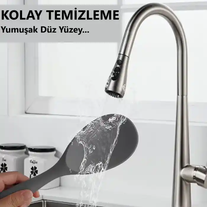 Burcummm Silikon Kısa Pilav Kaşığı Gri