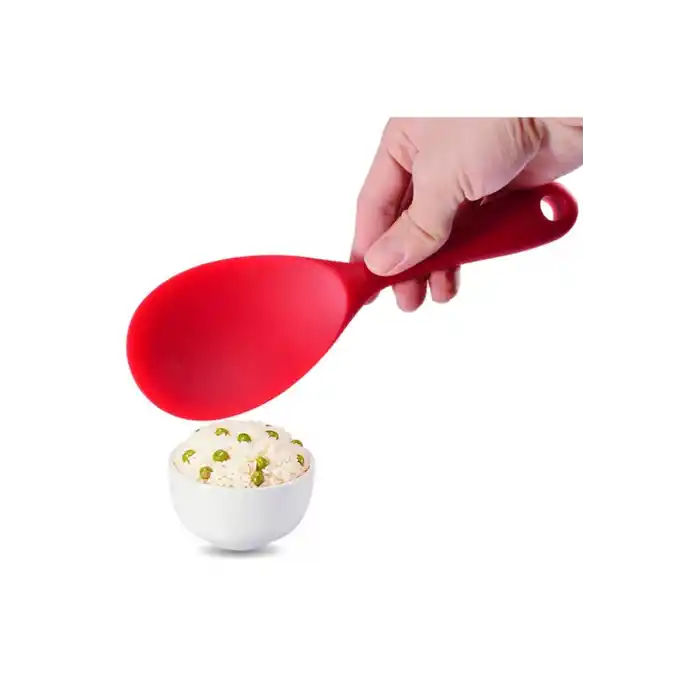 Burcummm 3 Adet Silikon Sert Uçlu Kısa Pilav Kaşığı Siyah & Gri & Kırmızı