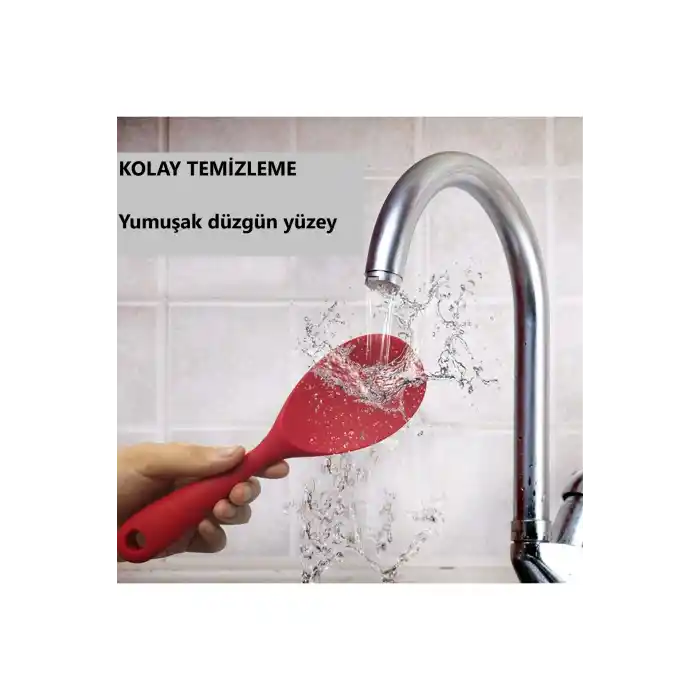 Burcummm 3 Adet Silikon Sert Uçlu Kısa Pilav Kaşığı Siyah & Gri & Kırmızı