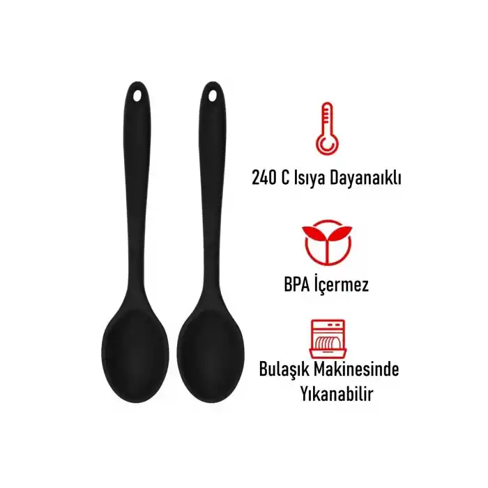 Burcummm 2 Li Silikon Uzun Karıştırma Kaşığı Seti Siyah