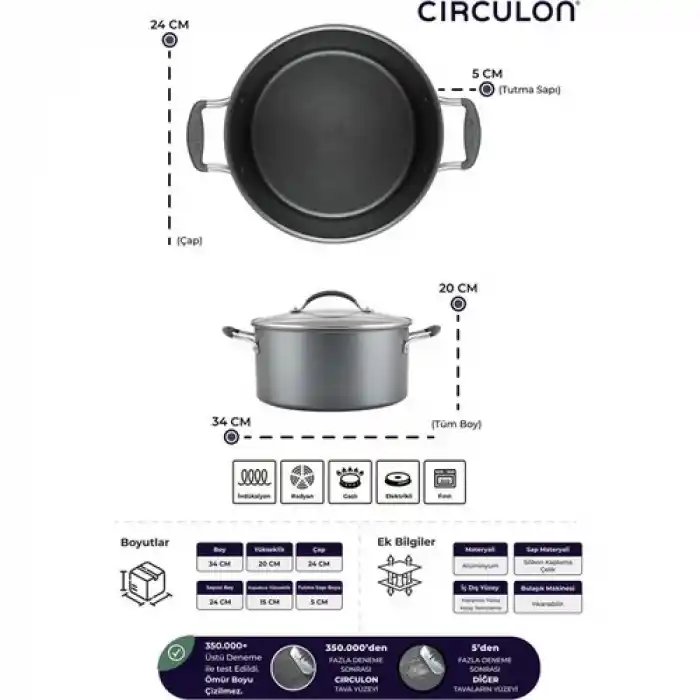 Circulon 24 cm Kapaklı Derin Tencere