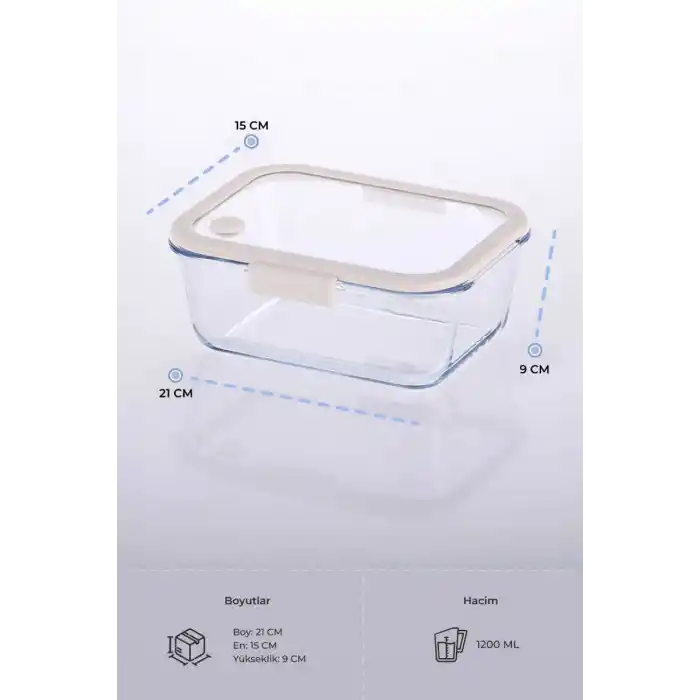 Fika Glace Vakumlu Cam Saklama Kabı 1200 Ml Bej