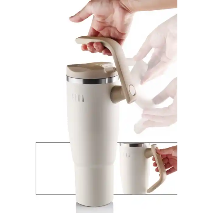 Fika Lumi Döner Kulplu Termos Bej 950 Ml