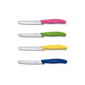 4 lü Set 11 cm. Tırtıklı Küt Bıçak Seti Mavi & Sarı & Yeşil & Pembe