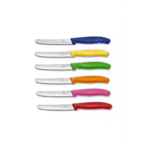 6 lı 11 cm. Tırtıklı Küt Bıçak Seti Mavi & Sarı & Yeşil & Pembe & Kırmızı & Turuncu