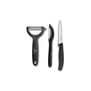 3lü Siyah Set Dik ve Sapan Soyacak & 10 cm. Tırtıklı Sivri Bıçak
