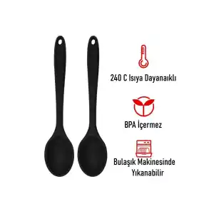 Burcummm 2 Li Silikon Uzun Karıştırma Kaşığı Seti Siyah