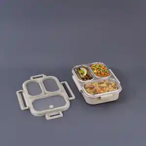 Bento Lunch Box 3 Bölmeli Bej