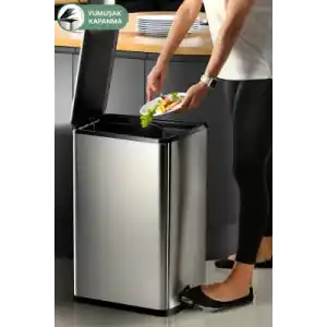 Satina Paslanmaz Çelik Pedallı Çöp Kovası 40 L.