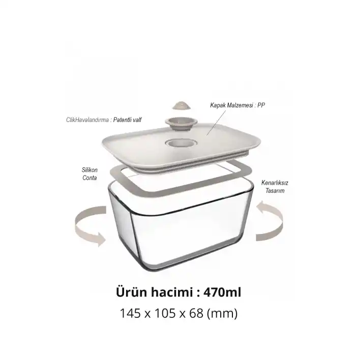 Fika Clik Dikdörtgen Saklama Kabı 470 ml. Bej
