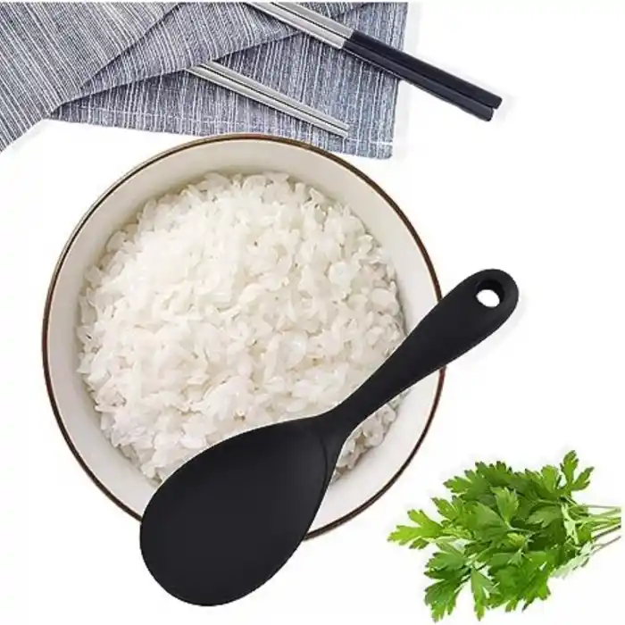 Burcummm 2 Adet Silikon Sert Uçlu Kısa Pilav Kaşığı Siyah