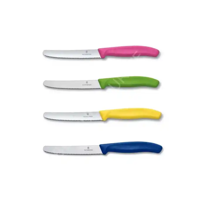 4 lü Set 11 cm. Tırtıklı Küt Bıçak Seti Mavi & Sarı & Yeşil & Pembe