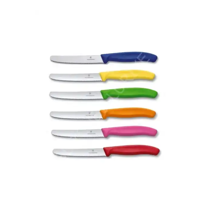 6 lı 11 cm. Tırtıklı Küt Bıçak Seti Mavi & Sarı & Yeşil & Pembe & Kırmızı & Turuncu