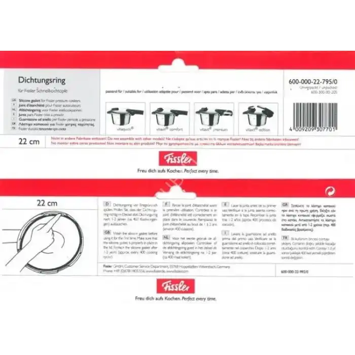 Fissler Orjinal Düdüklü Lastiği (Yeni Model) 22 cm. Paketli : 600-000-22-795 İç kod : 600-300-00-205