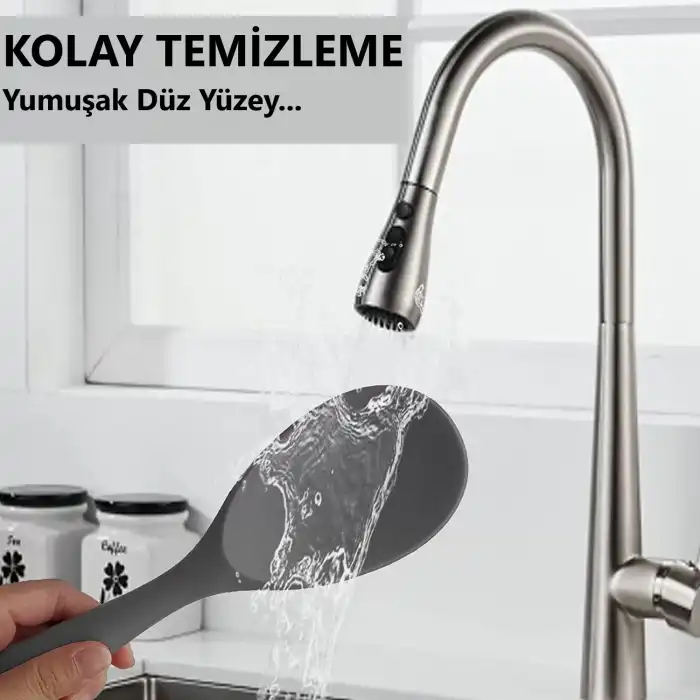 Burcummm Silikon Kısa Pilav Kaşığı Gri