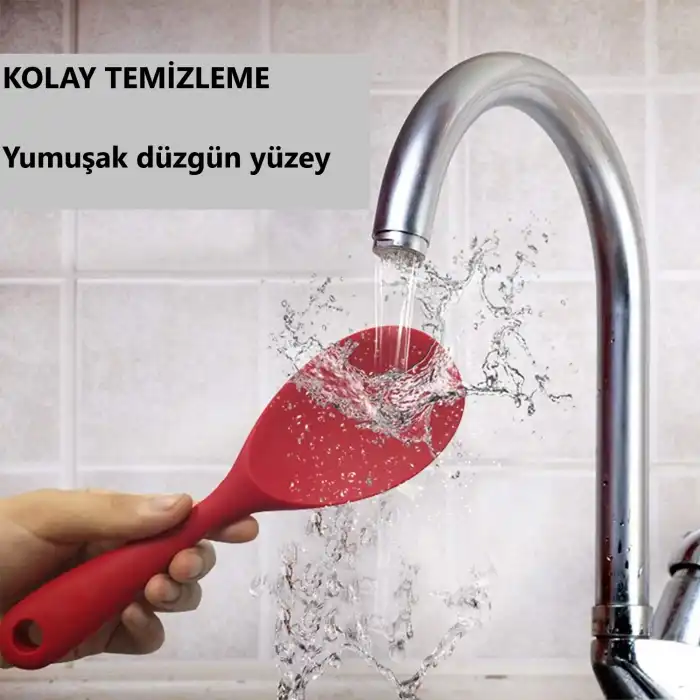 Burcummm Silikon Kısa Pilav Kaşığı Kırmızı