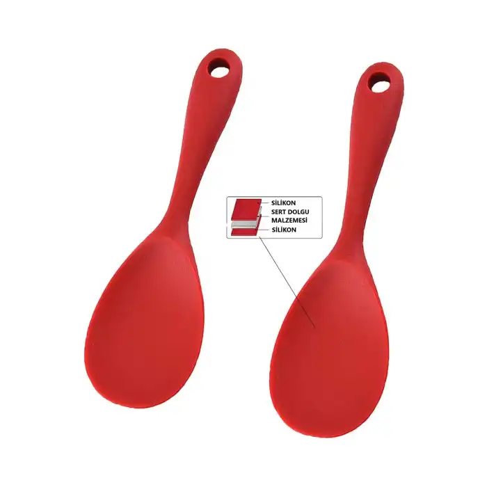 Burcummm 2 Adet Silikon Sert Uçlu Kısa Pilav Kaşığı Kırmızı