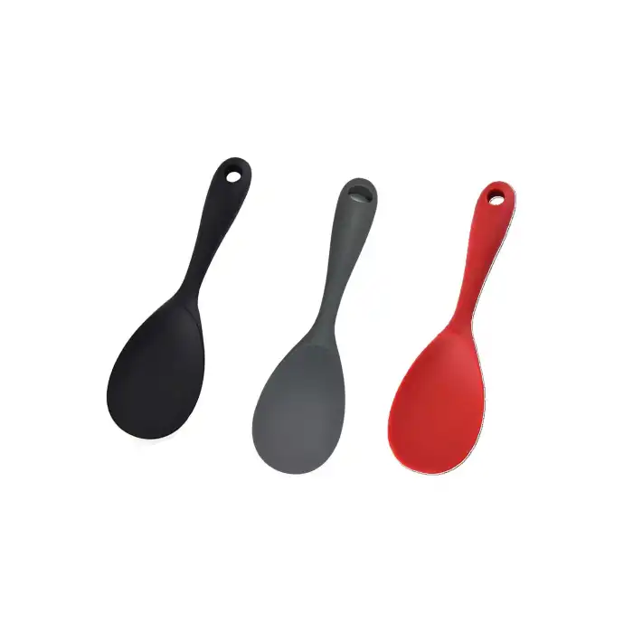 Burcummm 3 Adet Silikon Sert Uçlu Kısa Pilav Kaşığı Siyah & Gri & Kırmızı