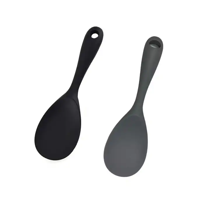 Burcummm 2 Adet Silikon Sert Uçlu Kısa Pilav Kaşığı Siyah & Gri