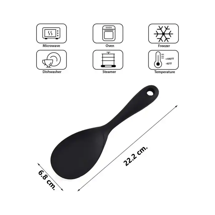 Burcummm 2 Adet Silikon Sert Uçlu Kısa Pilav Kaşığı Siyah & Gri