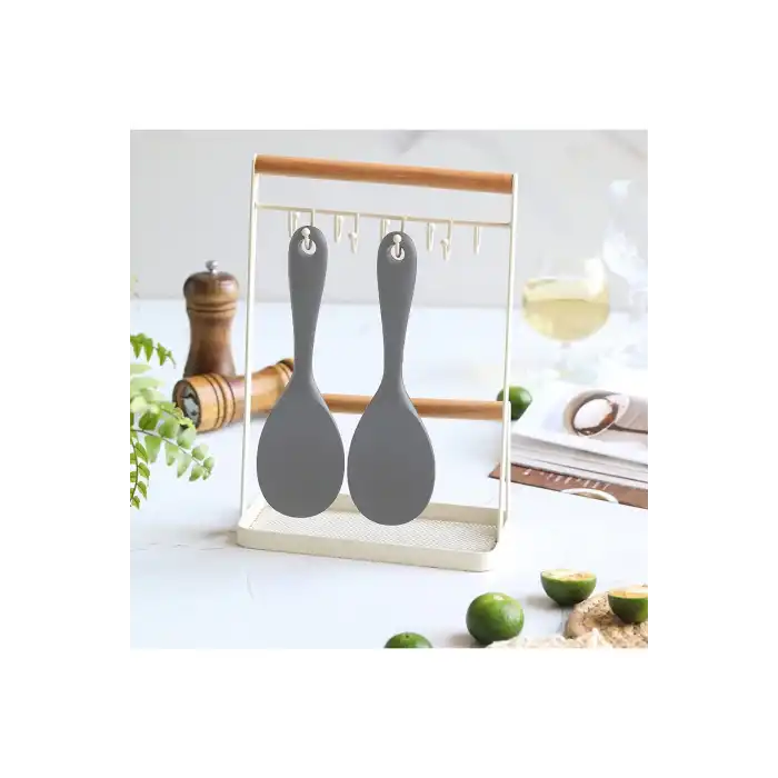 Burcummm 2 Adet Silikon Sert Uçlu Kısa Pilav Kaşığı Siyah & Gri