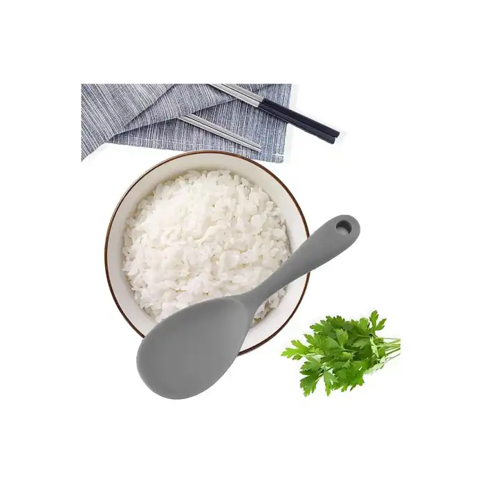 Burcummm 2 Adet Silikon Sert Uçlu Kısa Pilav Kaşığı Siyah & Gri