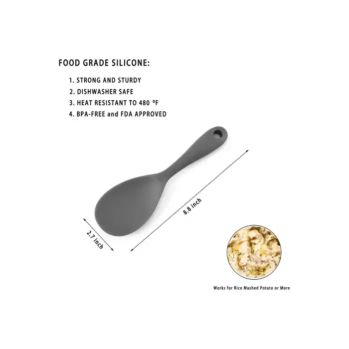 Burcummm 2 Adet Silikon Sert Uçlu Kısa Pilav Kaşığı Siyah & Gri