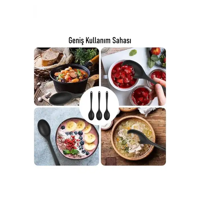 2 Li Silikon Uzun Karıştırma Kaşığı Seti Kırmızı & Siyah