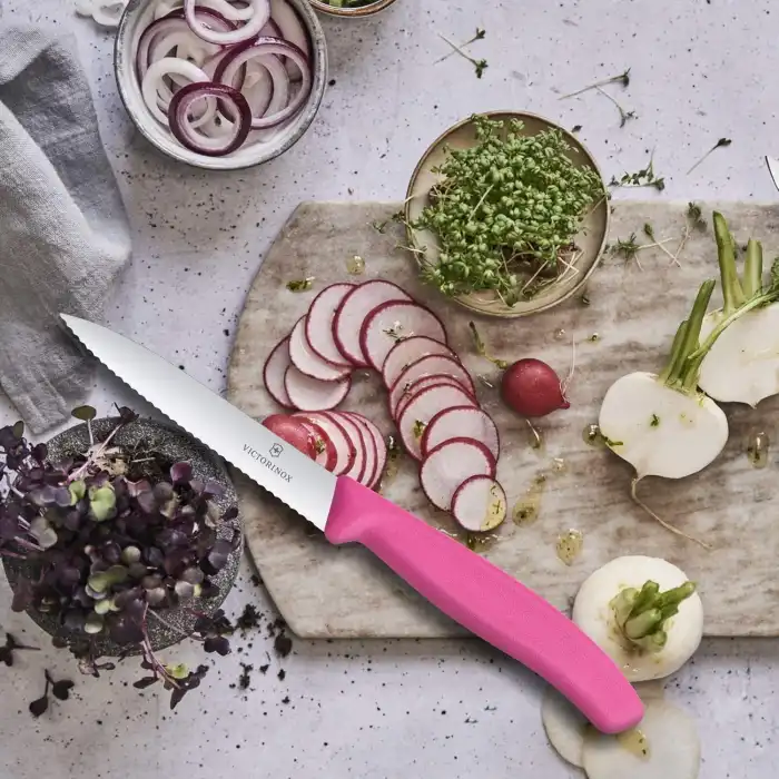 6.7736.L5 10 cm. Tırtıklı Sivri Bıçak Pembe